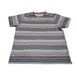 New Balance Mens XL Running Shirt Striped Blue Orange Recycled Polyester Tee